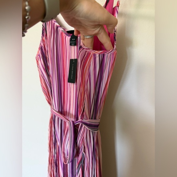 NEW 18/20 Lane Bryant pleated elegant fully lined Striped Pink Maxi Dress - Picture 9 of 9